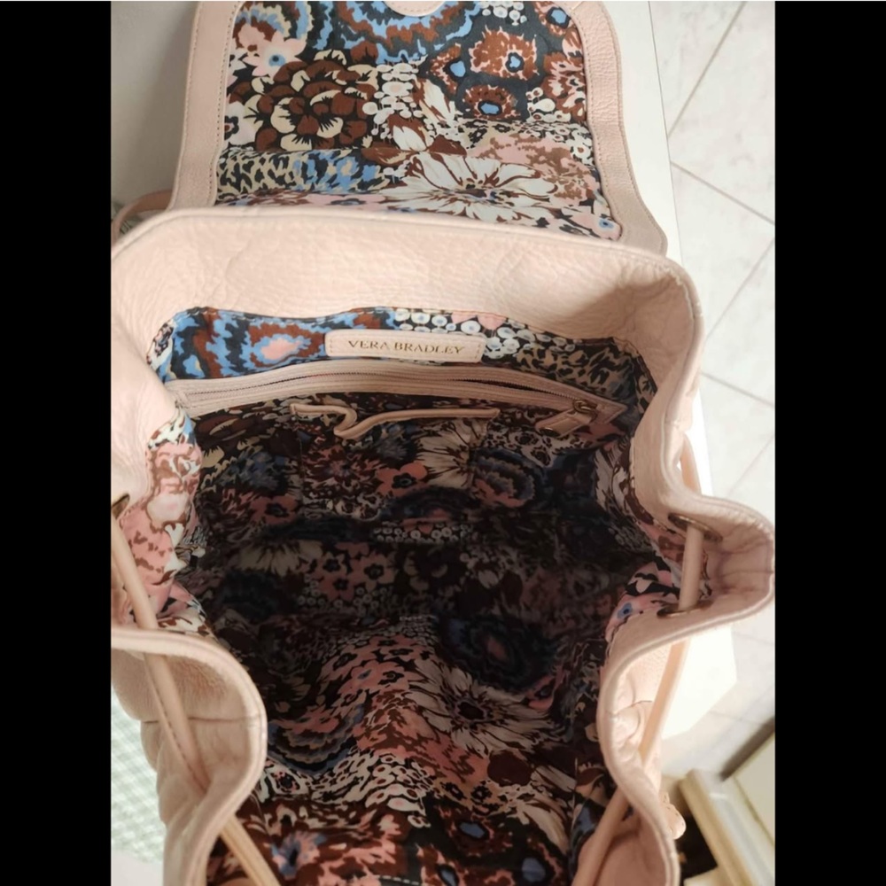Vera Bradley Quilted Leather Amy Backpack Blush Baby Pink Travel Floral Purse - Picture 7 of 10